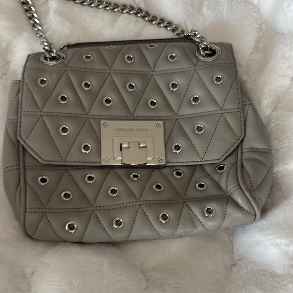 Michael Kors Gray Silver Quilted Shoulder Bag